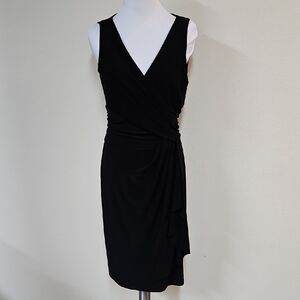 Chaps Black Wrap Front V-Neck Mini Dress